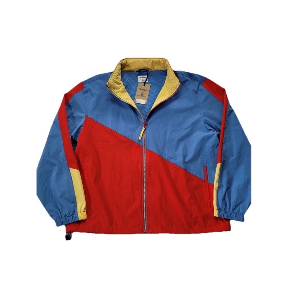 Chubbies‎ Track Jacket Mens Large Blue Colorblock Full Zip Softshell Logo Hoodie